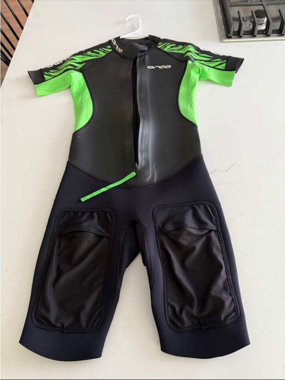 SwimRun Orca Short Sleeve One-Piece Wetsuit in Black and Neon Green